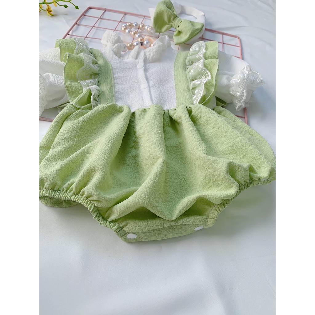 set Body cho bé xanh cốm tặng turban - set body váy bé gái sơ sinh Thời Trang TRẺ EM Hàng Thiết Kế Cao Cấp v77