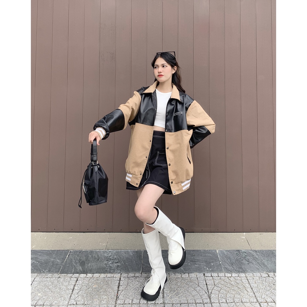 Áo khoác phối da half leather jacket DEJAVU196