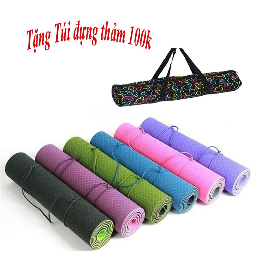 [Free Ship] Thảm Yoga 2 Lớp (Tặng Kèm Túi + Dây Buộc)