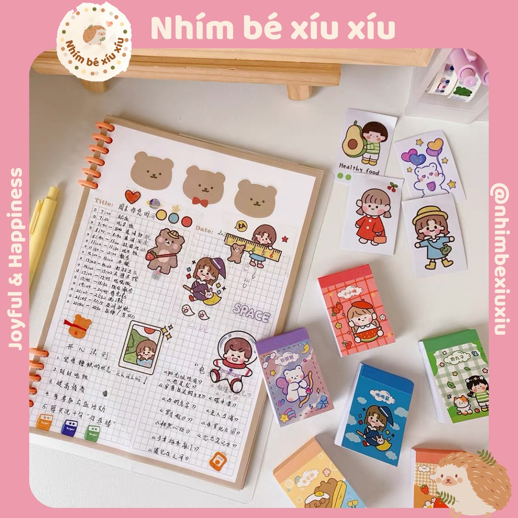 Tập 50 tờ sticker/giầy nền dạng sổ nhỏ nhiều mẫu siêu cute - hình dán trang trí sổ VT187