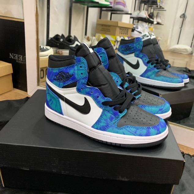 Giày thể thao Air Jordan xanh loang nước biển cổ cao, Giày JD1 tie dye cao cổ nam nữ siêu hot Full Box Bill + tặng dây