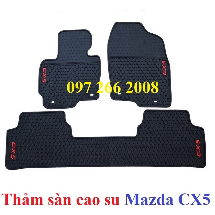 Thảm lót sàn cao su xe Mazda CX5/ CX-5 2018- 2022 cao cấp, loại đúc dày theo xe - Mẫu tổ ong chữ đỏ