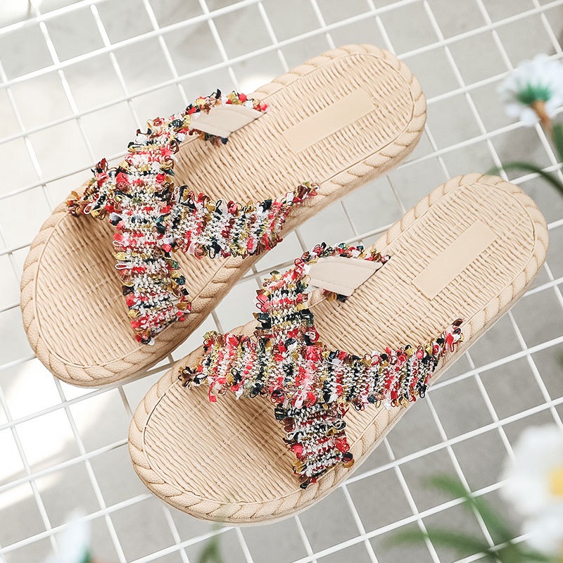 Dép Quai Chéo Bằng Rơm Nhân Tạo Phong Cách Thời Trang Mùa Hè Mới Cho Nữ Mang Đi Du Lịch