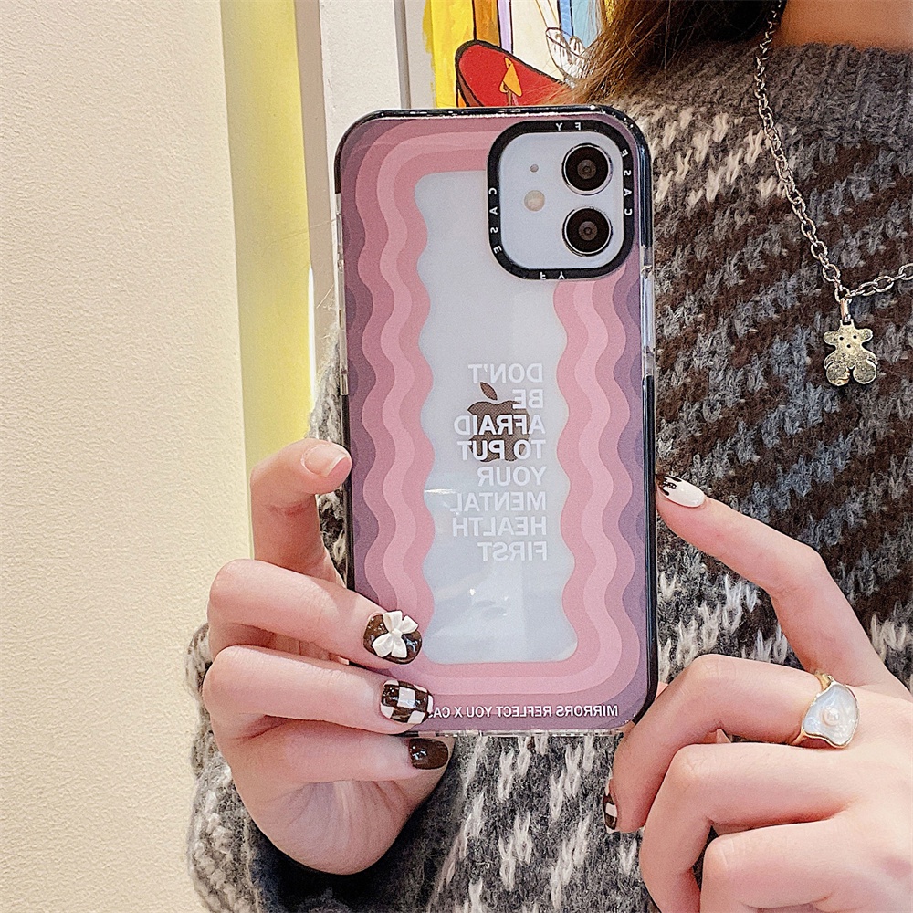 Ốp Điện Thoại Mềm Họa Tiết Lượn Sóng Màu Hồng Và Xám Cho iPhone 11 / 12 / 13 Promax 7 / 8 Plus / X / XR / Xs Max