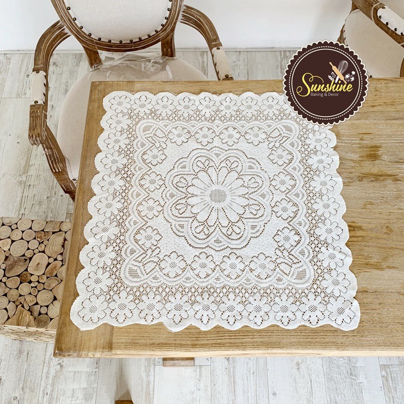 Khăn trải bàn thêu ren hoa, tab đầu giường phong cách Hàn Quốc-Sunshine.decor-Poly