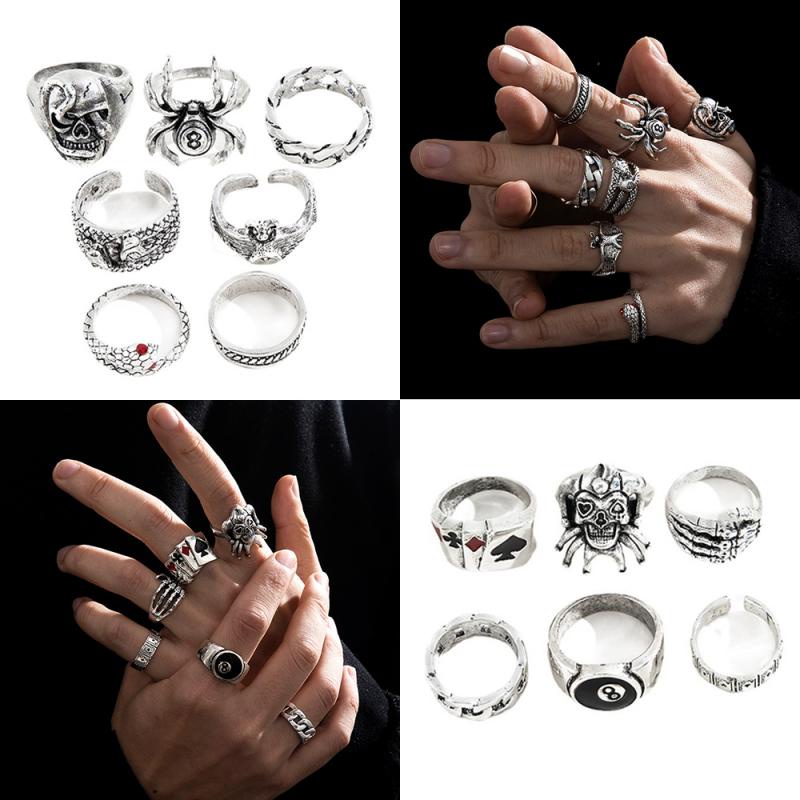Set 6/ 7 nhẫn đeo ngón tay ST.KUNKKA phong cách hip hop cổ điển thời trang dành cho nam