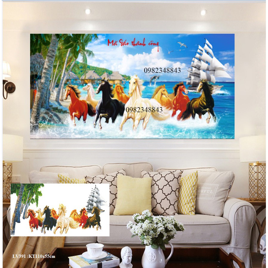 Tranh đính đá mã đáo thành công KT:110x55cm. Tranh gắn đá chưa đính.
