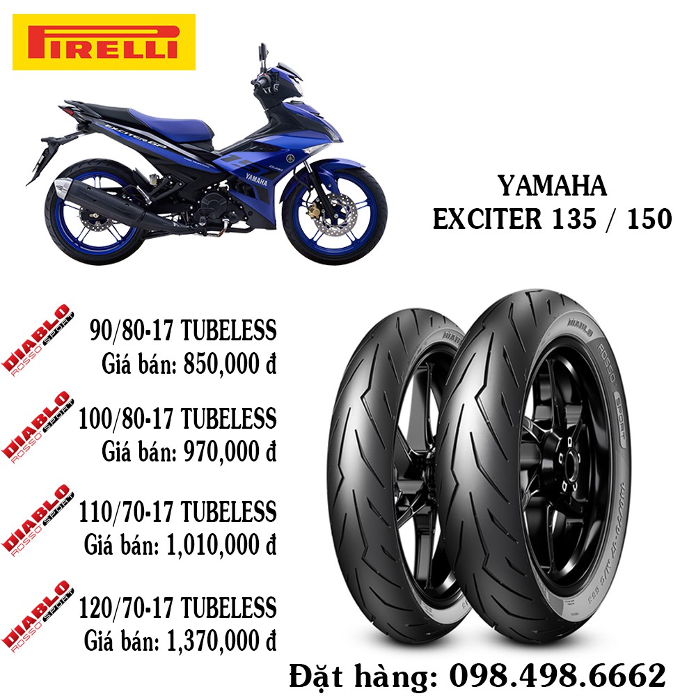 Lốp xe máy PIRELLI Cho Yamaha Exciter 135, Exciter 150 - Diablo Rosso Sport