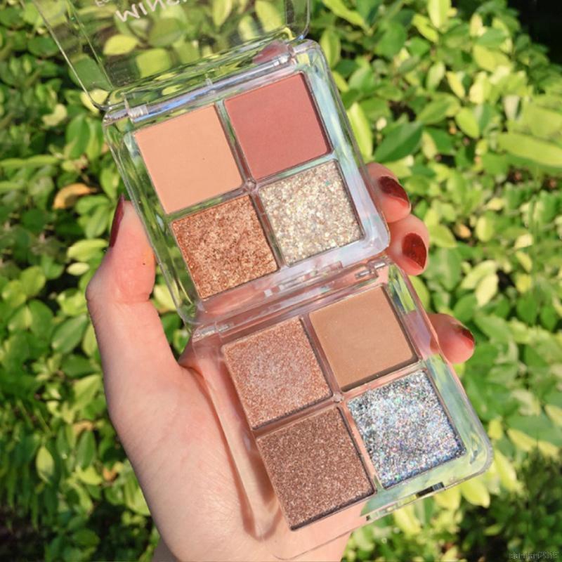 Bảng phấn mắt 4 màu sắc tông lì/ánh nhũ lấp lánh chống thấm nước