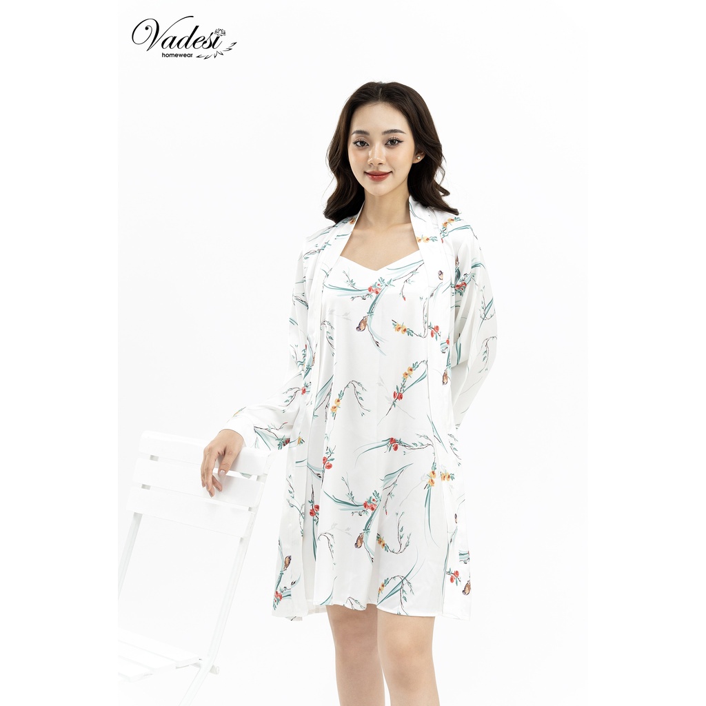 Váy Ngủ Sexy Gợi Cảm Kèm Áo Choàng VADESI Lụa Satin Cao Cấp Quyến Rũ Set Đầm Ngủ 2 Dây Mềm Mại Hiện Đại Phong Cách Nhật