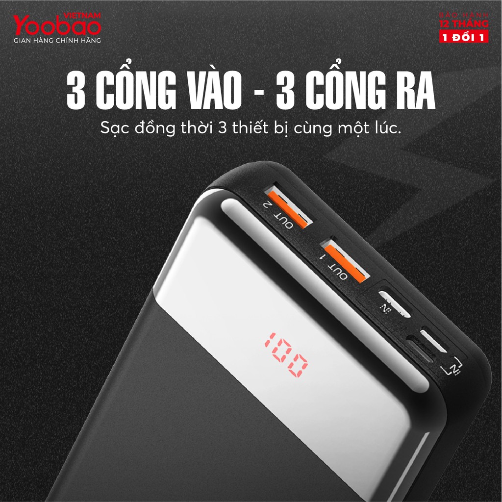 Sạc dự phòng 20000mAh Yoobao PD20 Sạc nhanh PD Công suất 18W - Hàng chính hãng - Bảo hành 12 tháng 1 đổi 1