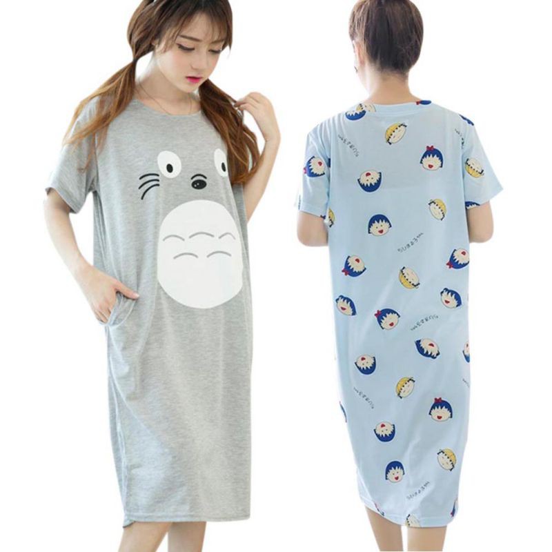 Đầm Ngủ Thun Thoáng Khí In Họa Tiết Hoạt Hình Cho Nữ