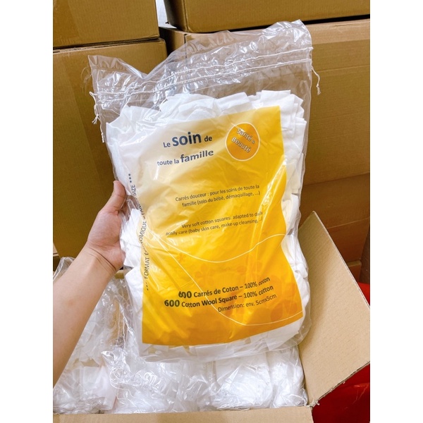 BẢN MỚI Bông Tẩy Trang Pháp Tetra Medical Carrés de Coton 600 miếng