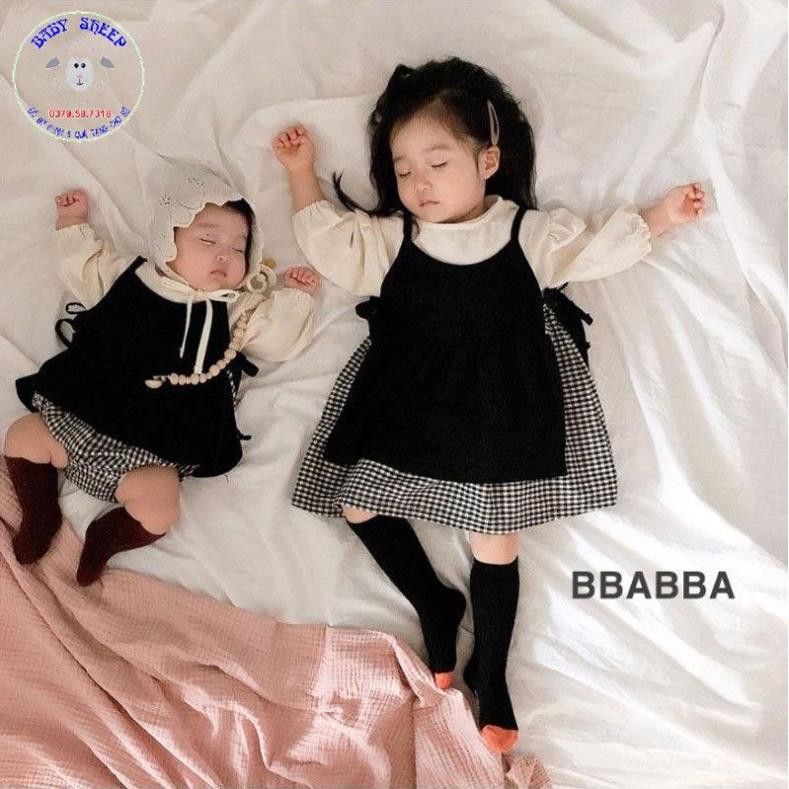 Set Body Họa Tiết Caro + Yếm dây Thời Trang Cho Bé Sơ sinh, Đầy tháng, Thôi nôi