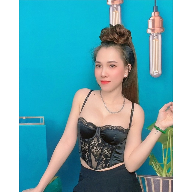 Corset vintage ren hoa cúp ngực chuẩn Bralette ren có đệm gọng mút nâng Áo bra nữ mặc trong vest sexy b | BigBuy360 - bigbuy360.vn