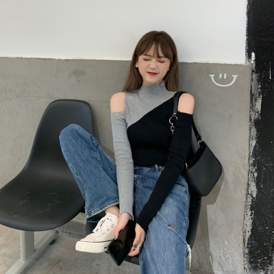 Áo Len Chui Đầu Cổ Lọ Phối Màu Tương Phản Phong Cách Hàn Quốc