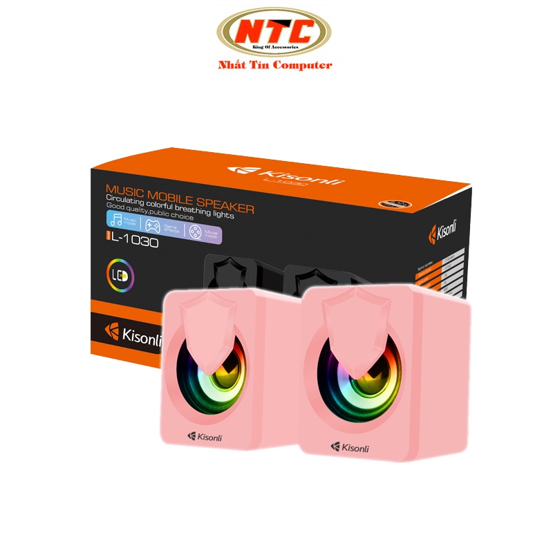 Loa vi tính 2.0 mini Kisonli L-1030 led RGB - nhỏ gọn (hồng) nhattin_flagship_store