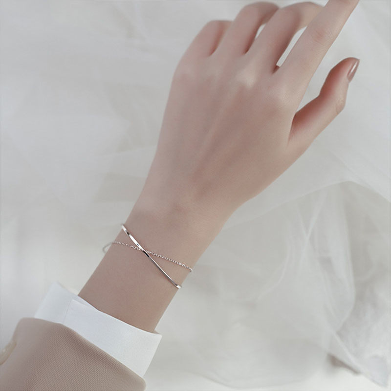 Vòng đeo tay mạ bạc 925 hai lớp thiết kế tinh tế thời trang cho nữ