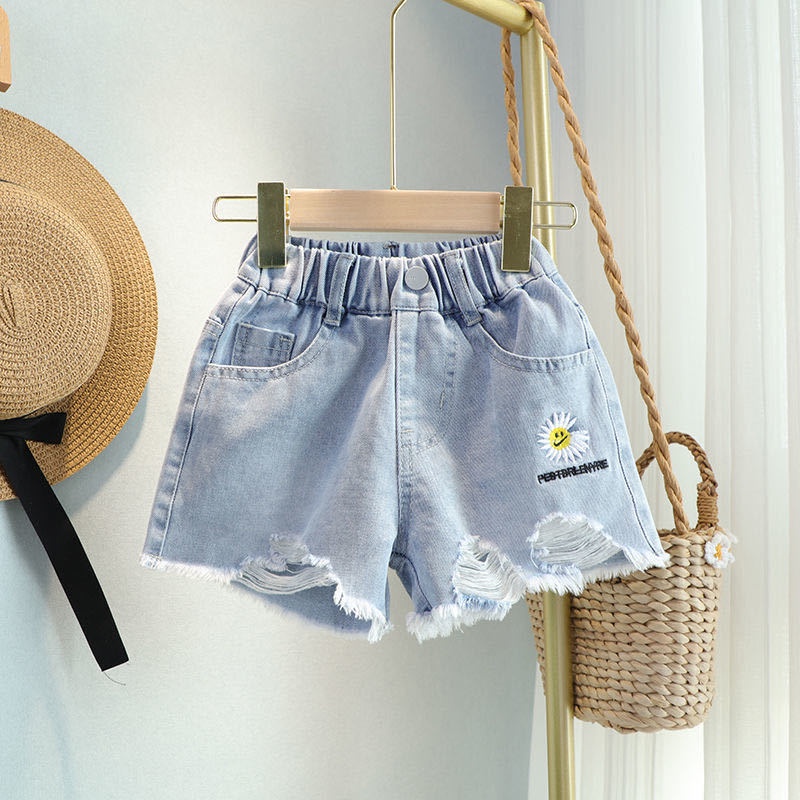 Quần Short Denim Vải Cotton Mỏng Kiểu Hàn Quốc Thời Trang Mùa Hè Cho Bé Gái