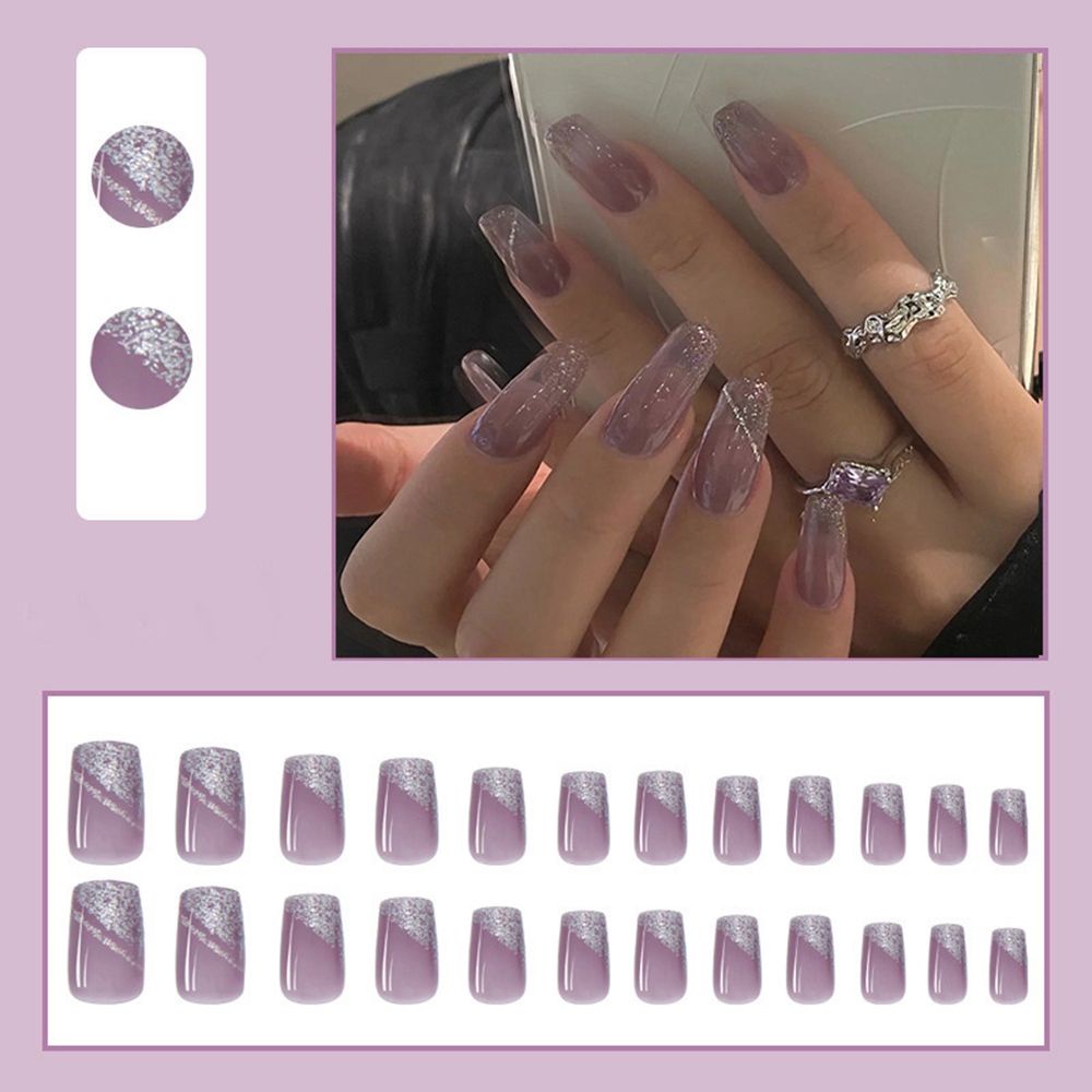 Set 24 Móng Tay Giả Đầu Tròn/Vuông Có Thể Tháo Rời Che Phủ Toàn Diện