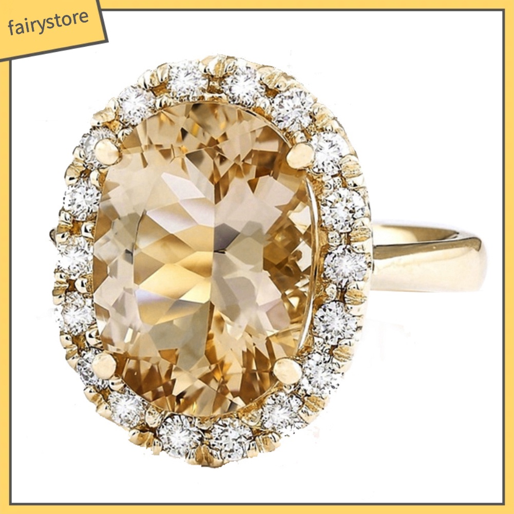 Nhẫn Hợp Kim Đính Đá Topaz Nhân Tạo Hình Bầu Dục Thời Trang