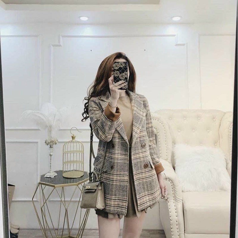 Áo dạ kẻ 4 cúc hàng quảng châu 2 lớp, Áo vest BLAZER dạ hàng đẹp bán shop