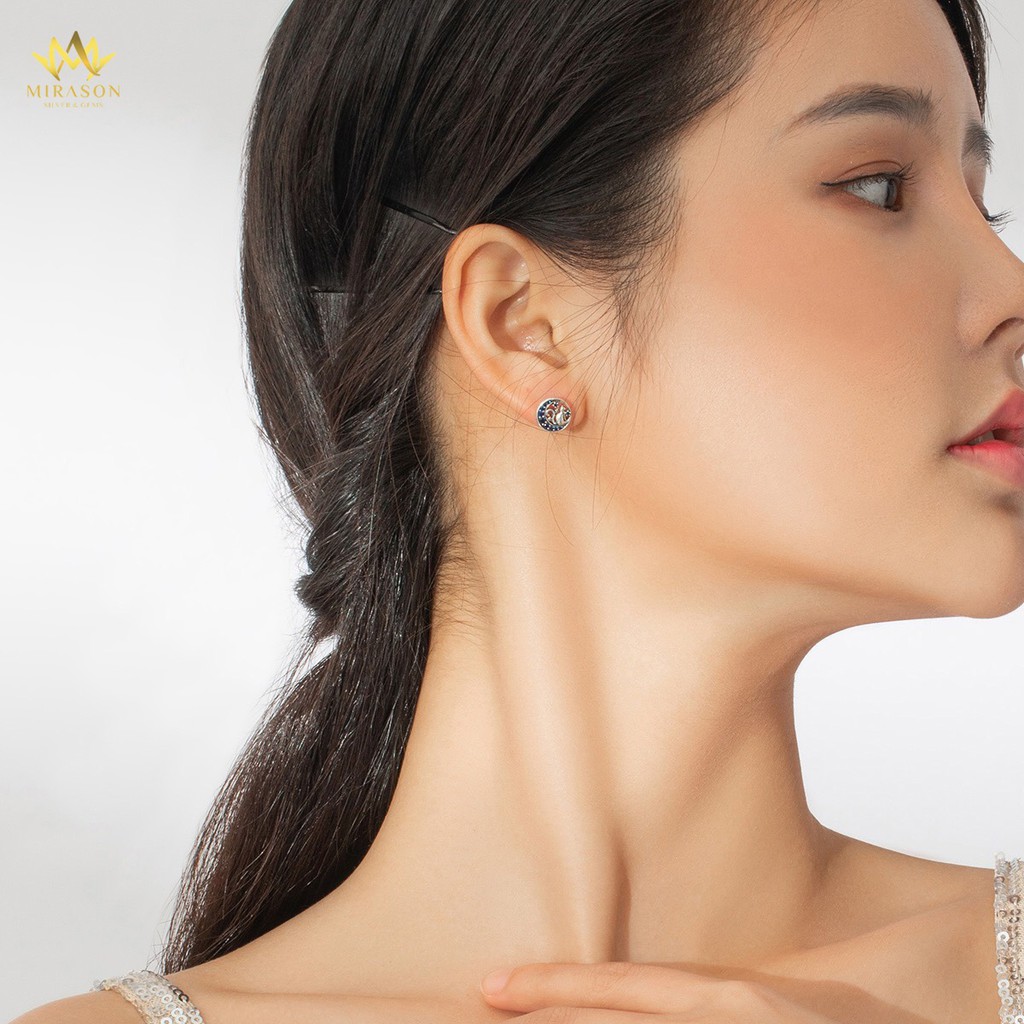 Khuyên Tai Bạc Nữ MIRASON Chú Mèo Và Mặt Trăng Nạm Đá Xanh Thu Hút MBT165 - Bông Tai Nữ Bạc 925 Cao Cấp