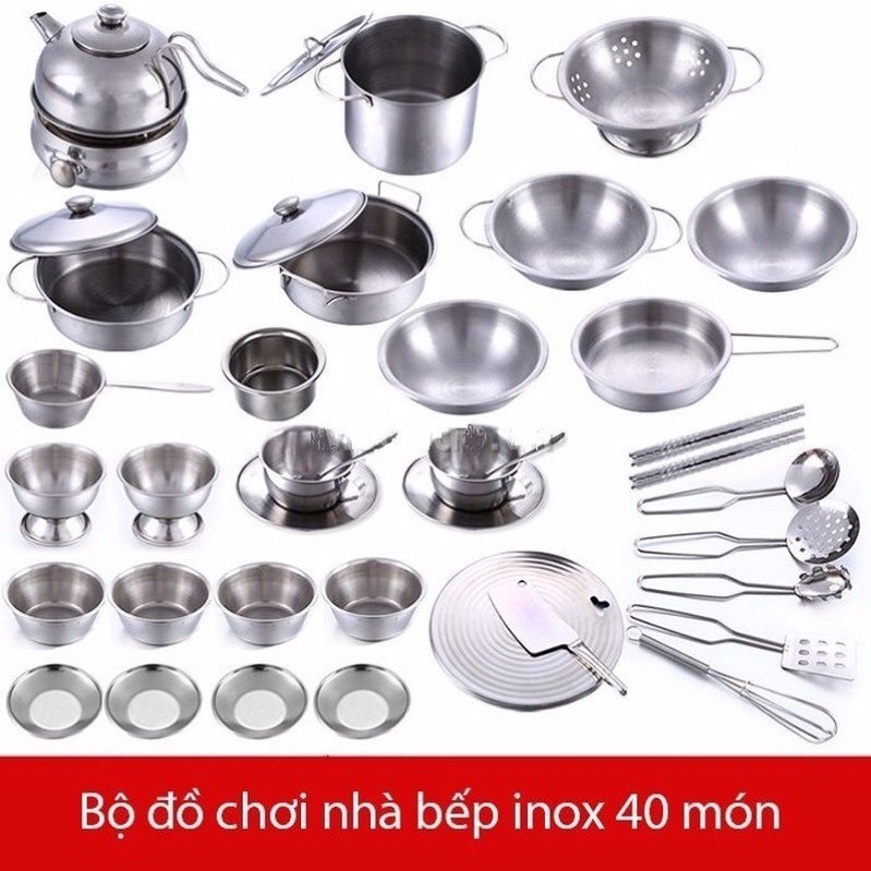 Bộ Đồ Chơi Nấu Ăn Bằng Inox 40 Món Cho Các Thiên Thần