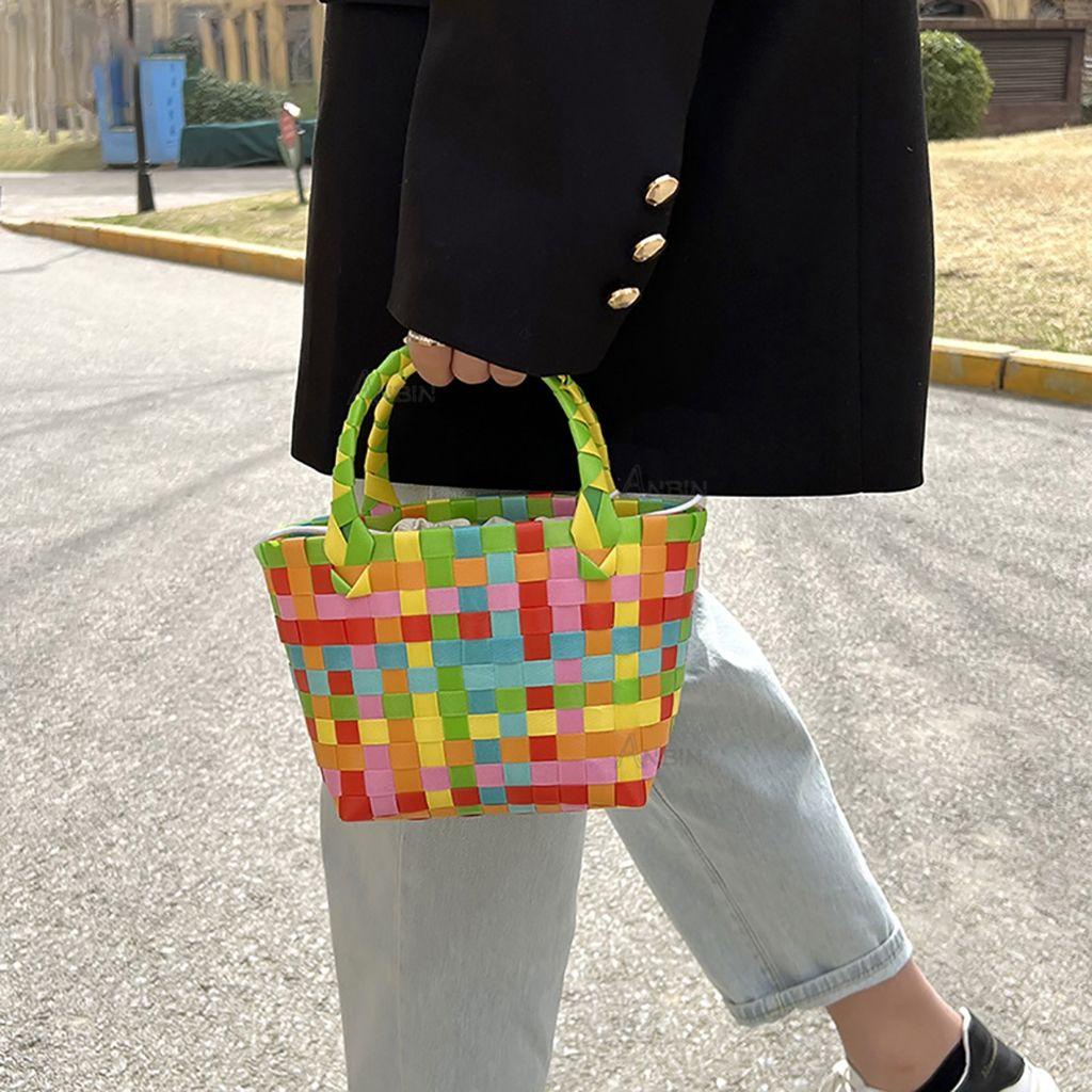 Danilo Giỏ Đựng Rau Củ Quả Bằng Nhựa PVC Dệt Nhiều Màu Sắc Thời Trang Đi Biển