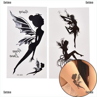 (Eetmo) Black Angel Temporary Tattoo Women Body Art Animal Waterproof Tattoo Sticker