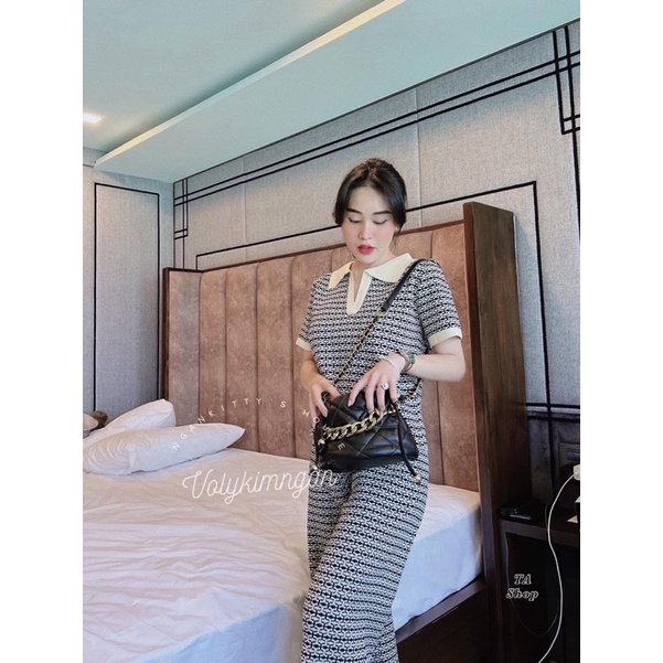 Set Bộ Len Áo Cổ Bẻ Mix Quần Ống Loe Nhẹ Hoạ tiết, Len Mongtoghi Mềm Mỏng