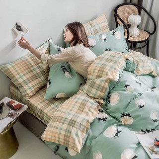 Sét chăn ga lụa Tencel 40s cao cấp mẫu hải đường trắng nền xanh