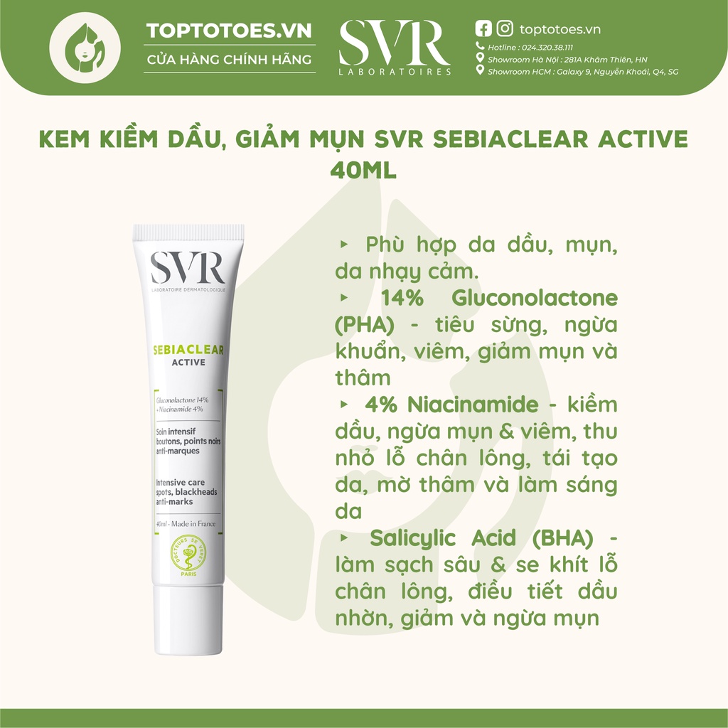 Kem kiềm dầu, giảm mụn SVR Sebiaclear Active 40ml