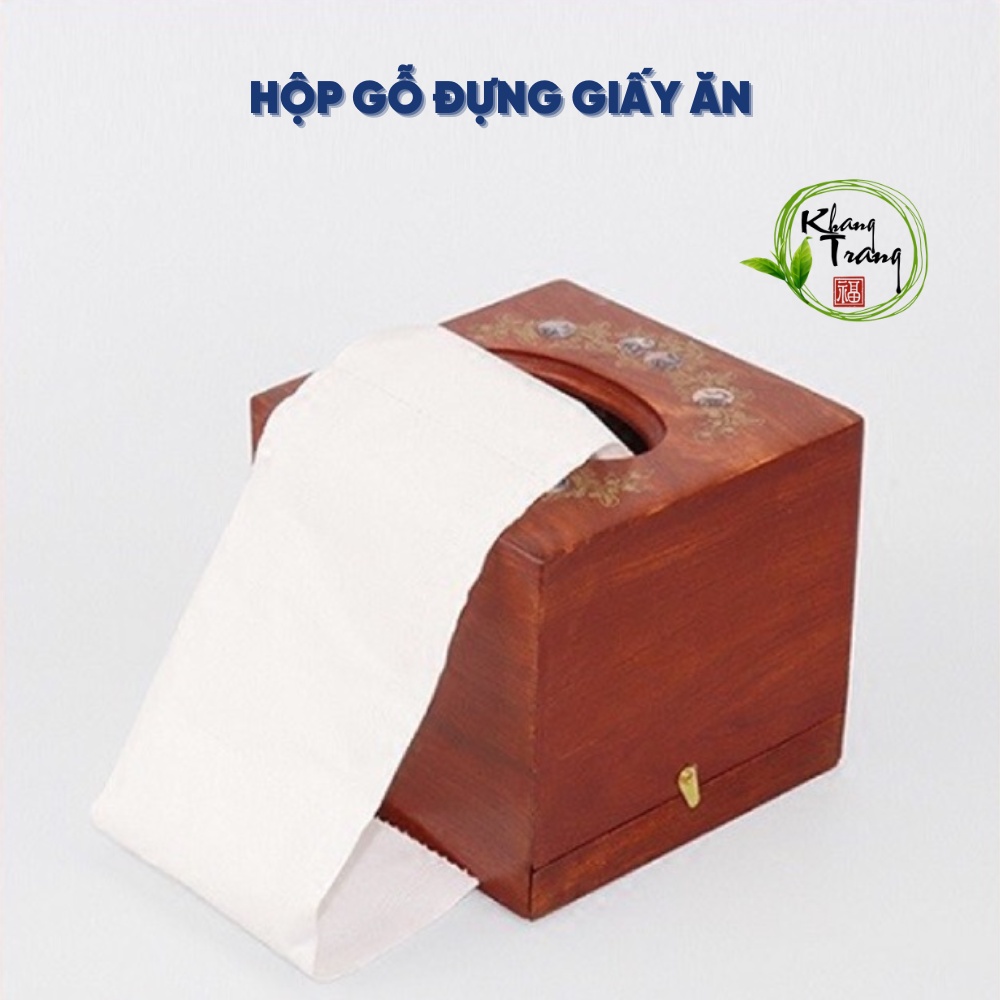 Hộp đựng giấy ăn ⚡ CAO CẤP ⚡ Hộp đựng giấy ăn gỗ hương hình vuông có độ bền cao, thiết kế khảm trai sang trọng