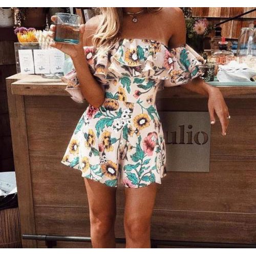 Jumpsuit hở vai họa tiết hoa quyến rũ cho nữ