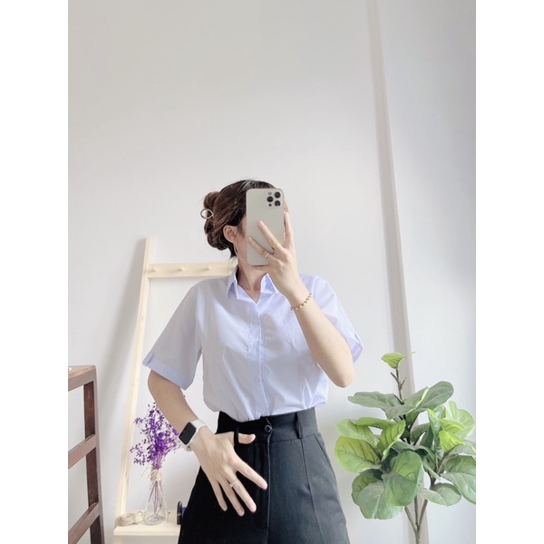 ÁO SƠ MI TRẮNG TAY NGẮN FORM VỪA MANG ĐI HỌC VÀ CÔNG SỞ
