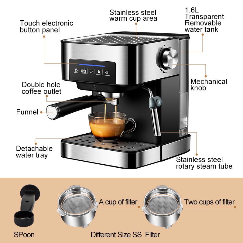 Máy pha cà phê chuẩn vị espresso CM6863 - pha tự động - chế độ chọn 1 ly và 2 ly - pha tự động - có khuấy sữa
