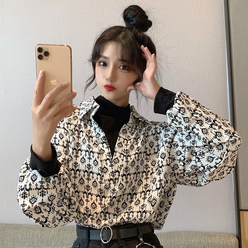 Áo Sơ Mi Tay Dài Giả Hai Lớp Dáng Rộng Phong Cách Hàn Quốc Thời Trang Mùa Đông Mới Cho Nữ