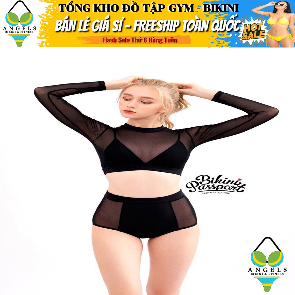 Bikini Bộ Đồ Bơi Hai Mảnh Tay Dài Phối Lưới Freesize BHV016 [ Giá Sỉ ]