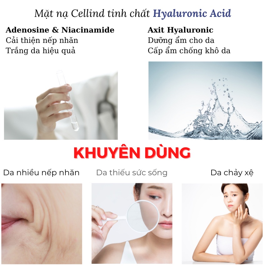 Combo 3 Mặt Nạ Dưỡng Trắng Chống Lão Hóa Dưỡng Ẫm Cellind Collagen Niacinamide Hyaluronic Acid Ampoule Mask - KOBE YOUNG