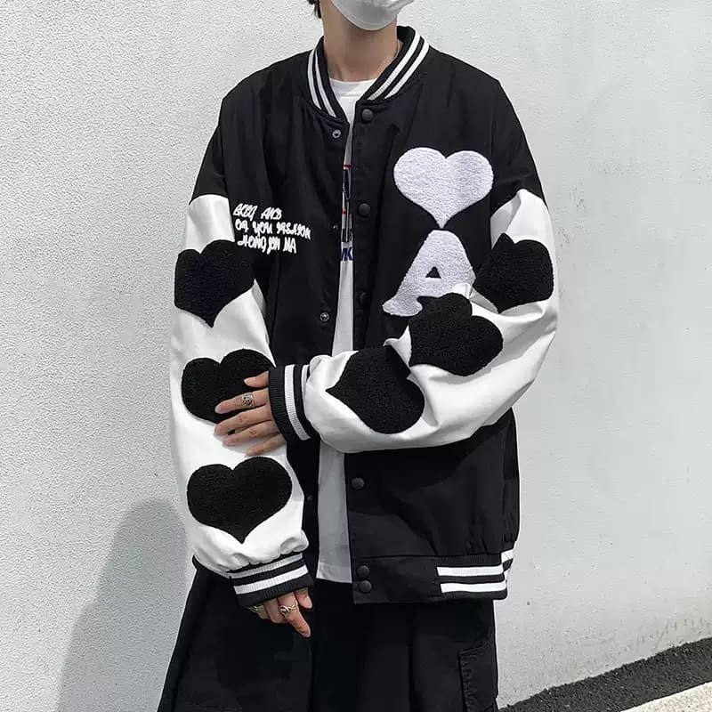 Áo khoác bomber nỉ CHỮ A Unisex Áo bóng chày phối tay trái tim cá tính - CUTE_ZOO