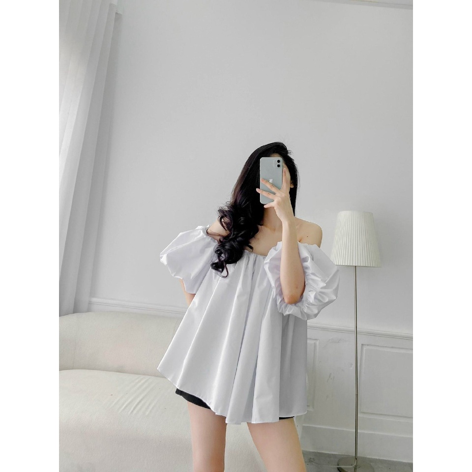 Áo trễ vai tay bồng hở vai nữ dáng xòe rộng dễ thương HOT TREND