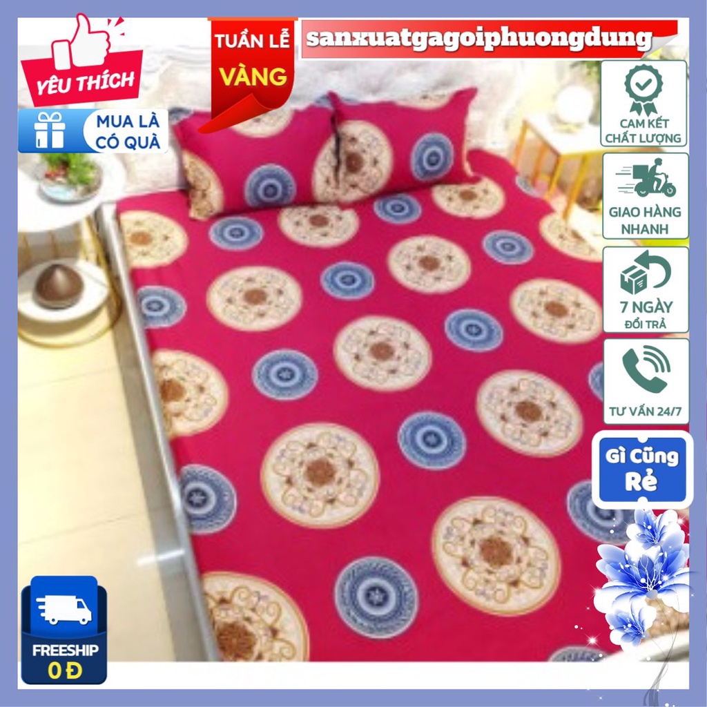 Ga giường cotton poly 2mx2m2 drap chun bọc đệm không vỏ gối-sanxuatgagoiphuongdung[mẫu trống đỏ]