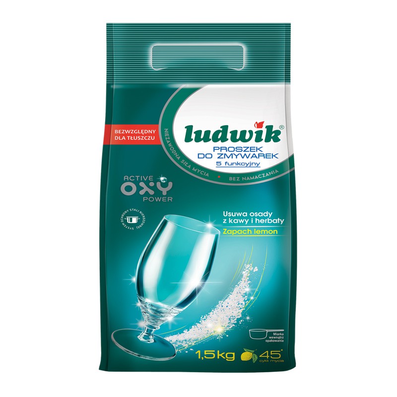 Bột rửa bát Ludwik cho máy rửa bát- 1,5 kg, 5 chức năng, loại bỏ các vết bẩn cứng đầu
