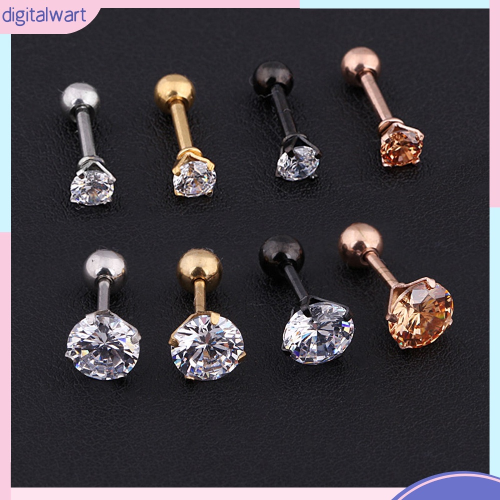 Bông tai thép titan đính đá zircon thời trang cho nam nữ