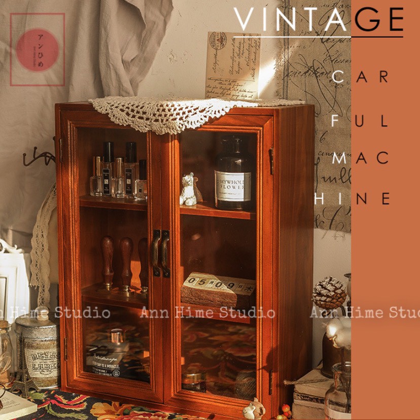 Tủ Kệ Gỗ Mini Nhỏ Để Bàn Đựng Đồ Mỹ Phẩm Ly Cốc &amp; Decor Phong Cách Vintage Retro Ann Hime Sp4