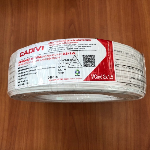 Dây đôi mềm CADIVI VCmd 2x0.5 , 1.0 , 1.5 ( 5m, 10m, 15, 20m)