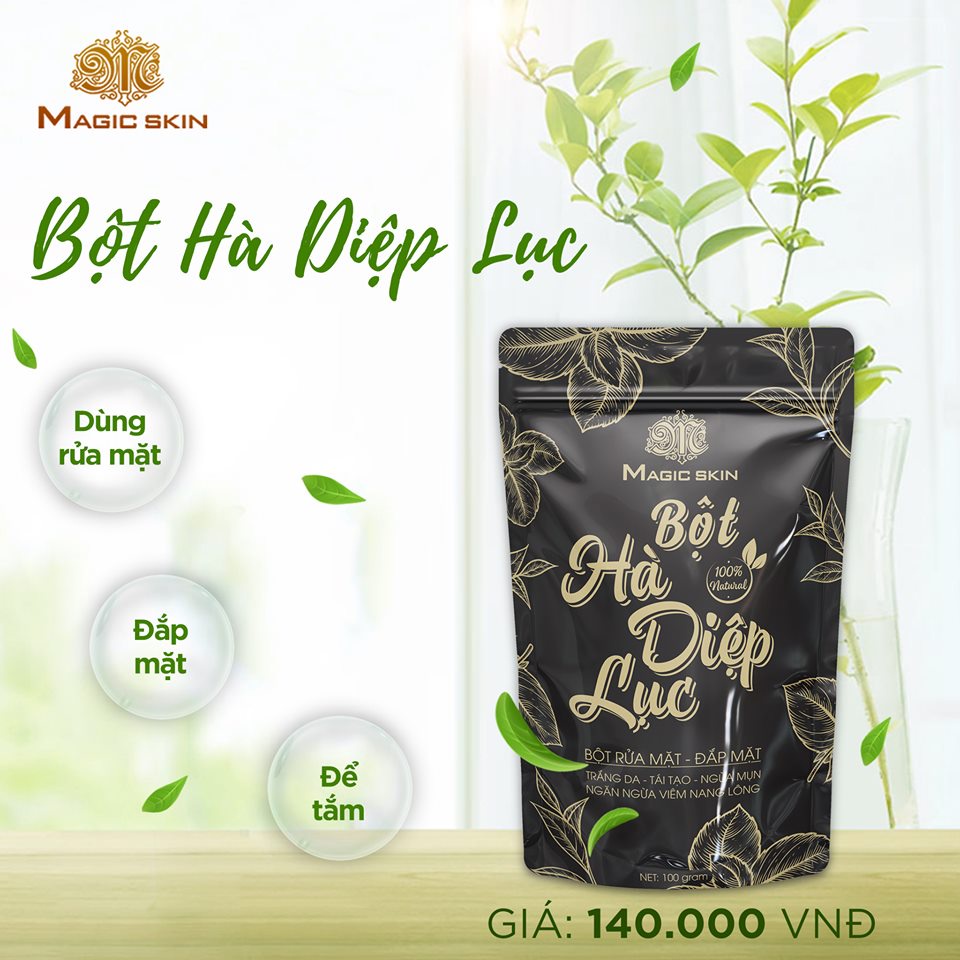 Bột Hà Diệp Lục Magic Skin | Bột đắp mặt, rửa mặt ngừa mụn sáng da