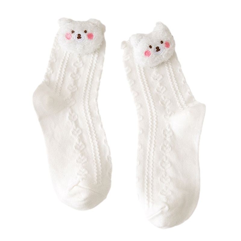 Tất Cotton In Hình Gấu Hoạt Hình 3D Phong Cách Lolita Xinh Xắn