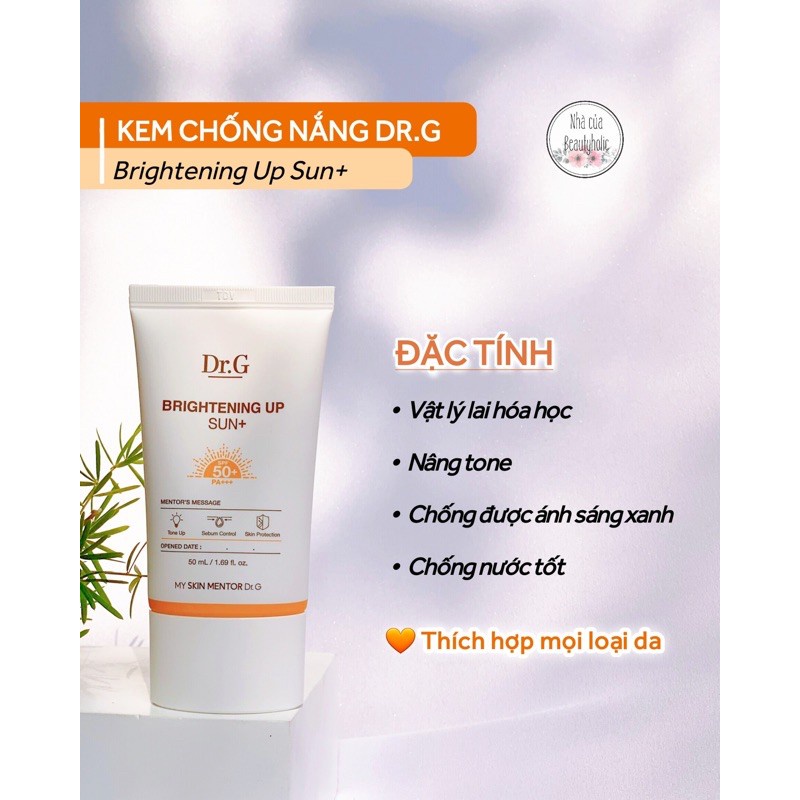 ( NHẬP KHẨU CHÍNH HÃNG) Kem chống nắng Dr.G lâu trôi kiêm dầu làm sáng da Dr.G Brightening Up Sun SPF 50 PA+++ 50ml